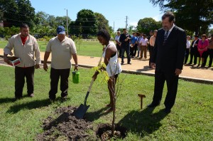 Shantiley Christina, estudiante de  Curazao fue seleccionada para la siembra del árbol representante  a su país. 